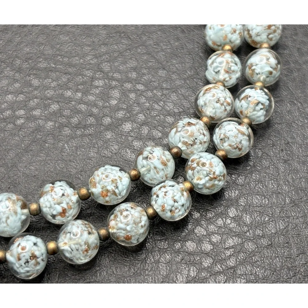 Vintage Venetian Speckled Glitter Glass Double 2 Strand Choker Necklace 14-17